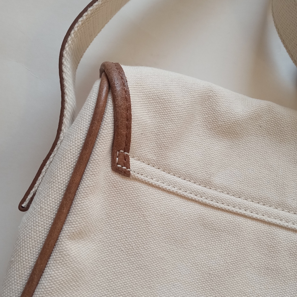 SOLD!Brandy Melville cow leather canvas brown cream shoulder messenger handbag - Picture 15 of 16